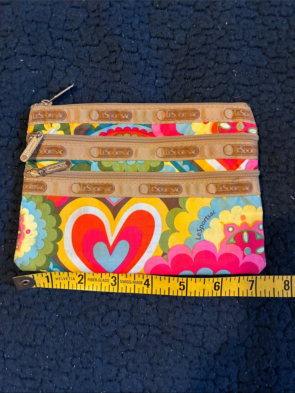 Lesportsac Multicolor Heart & Floral Triple Zip Cosmetic Pouch